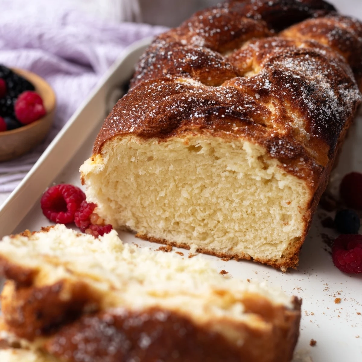 Beautifully browned Soft Spice Baked French Toast Casserole, bubbling with a sweet, spiced custard inside.