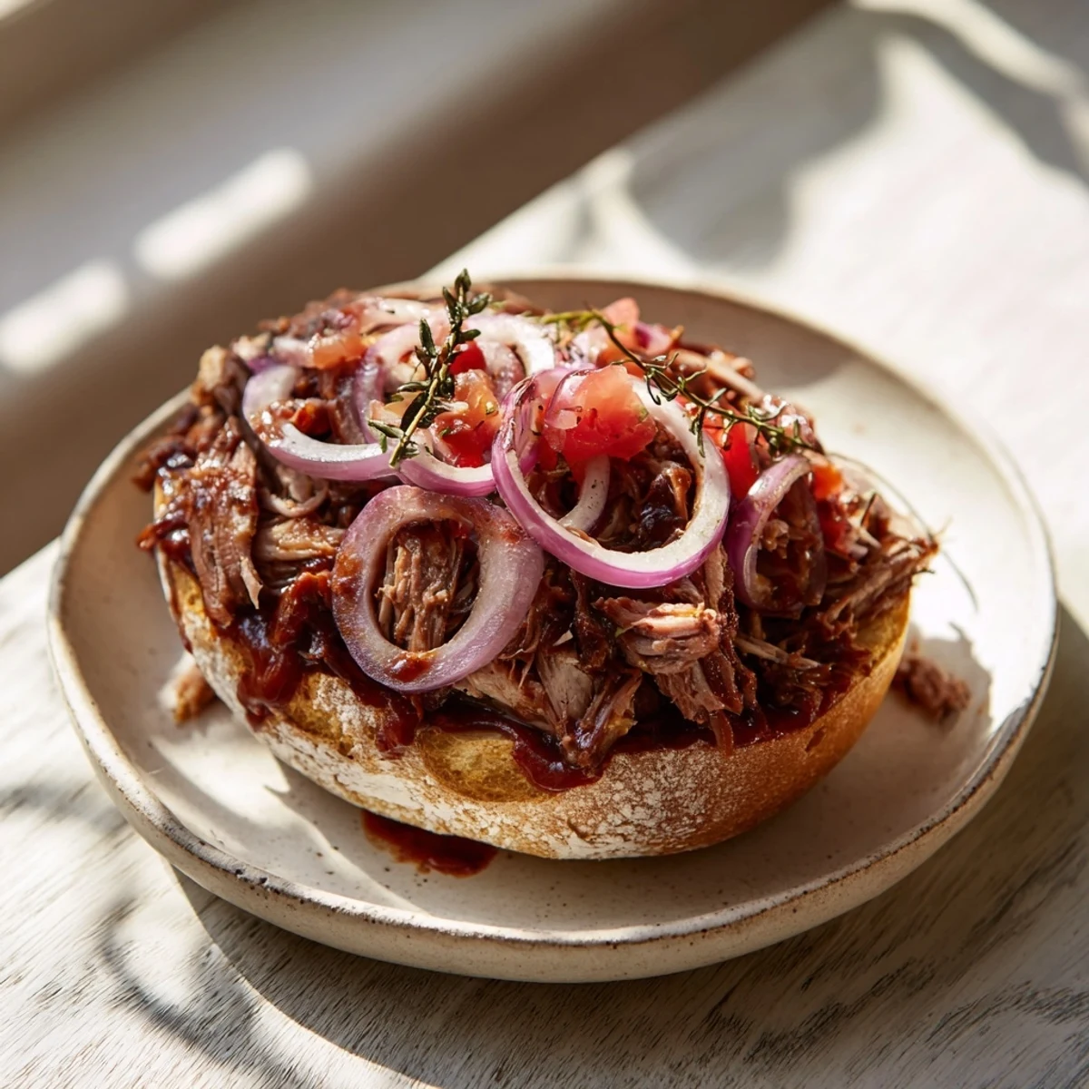 Fire-Kissed BBQ Pulled Pork Sandwiches: Tender, smoky pulled pork piled high on toasted buns, ready to enjoy.