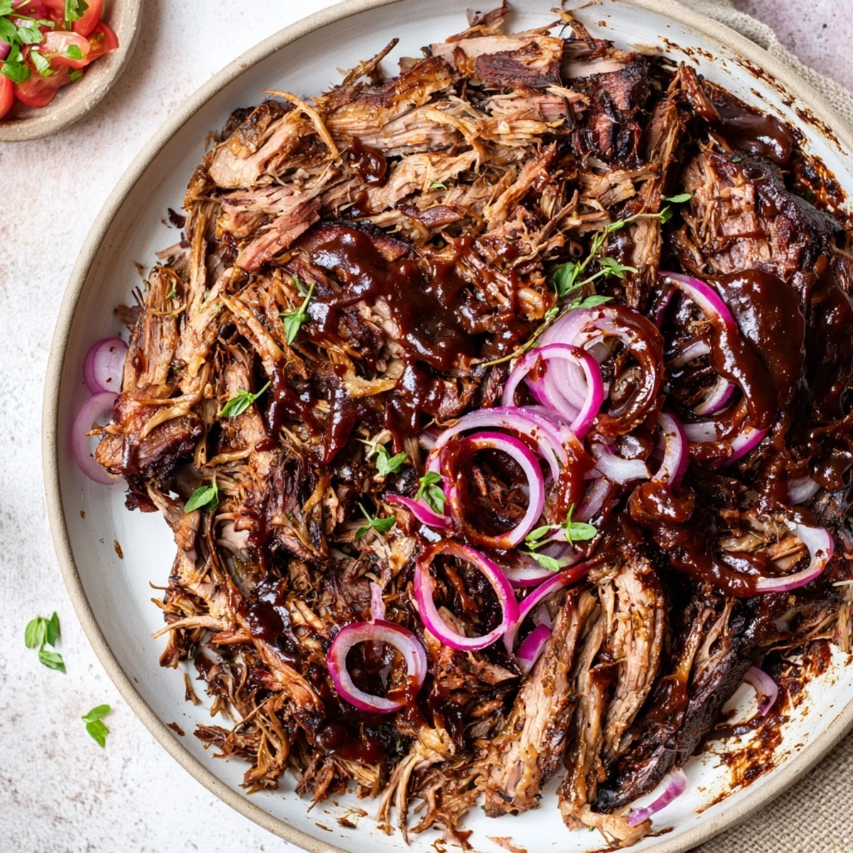 Juicy Fire-Kissed BBQ Pulled Pork Sandwiches, with crispy edges and vibrant BBQ sauce, a perfect savory meal.