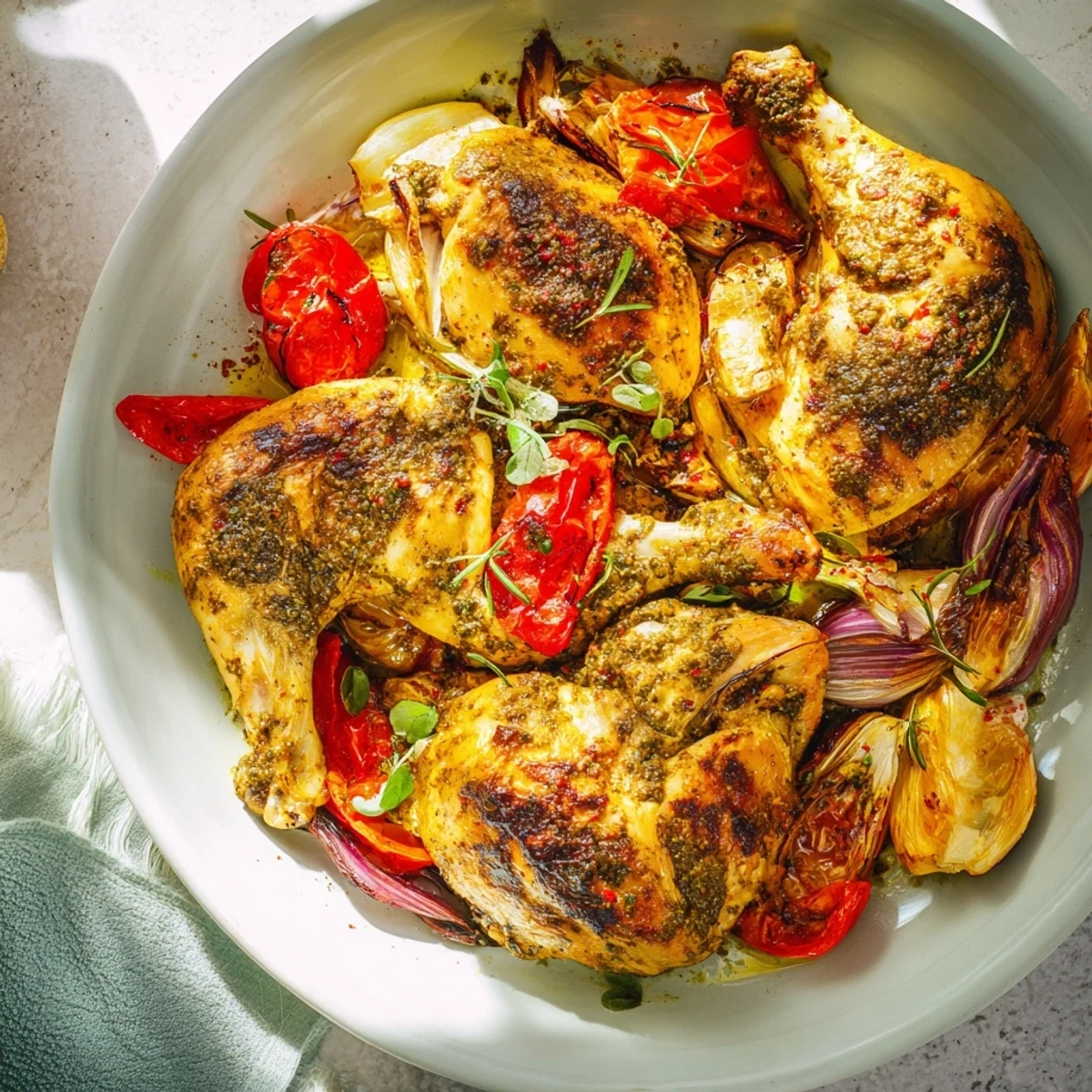 Tender Basil-Soft Chicken and Veggie Sheet Pan Dinner, vibrant and aromatic, ready to serve with fresh basil.