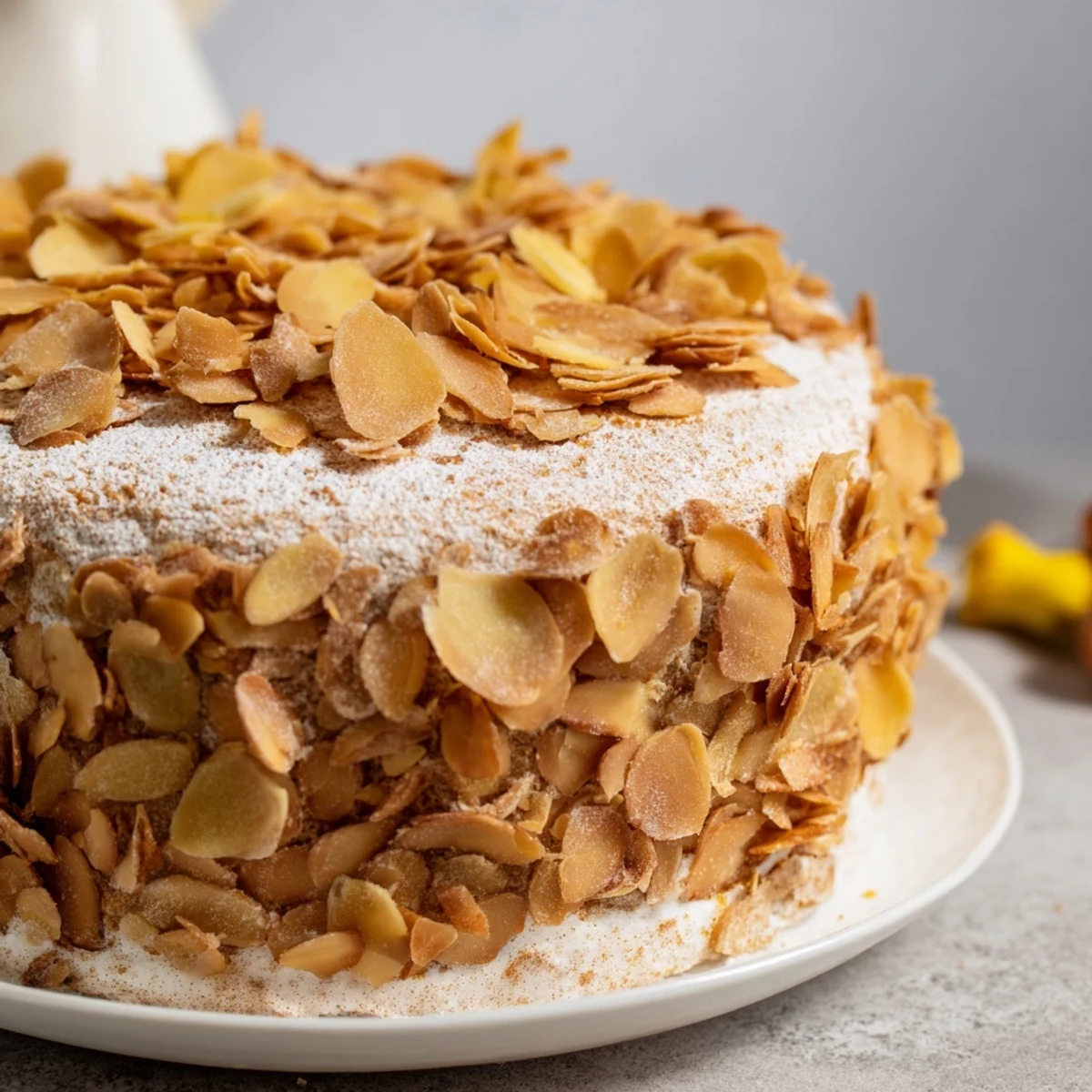 Warm and inviting, the soft, sweet plum-infused almond cake looks delicious with its plum topping.