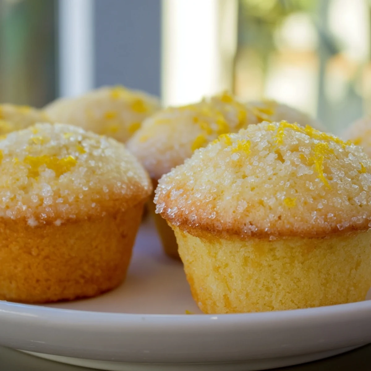 Golden-brown Simple Sweet Lemon Zest Muffins, fluffy and ready to eat, perfect for a cozy brunch.