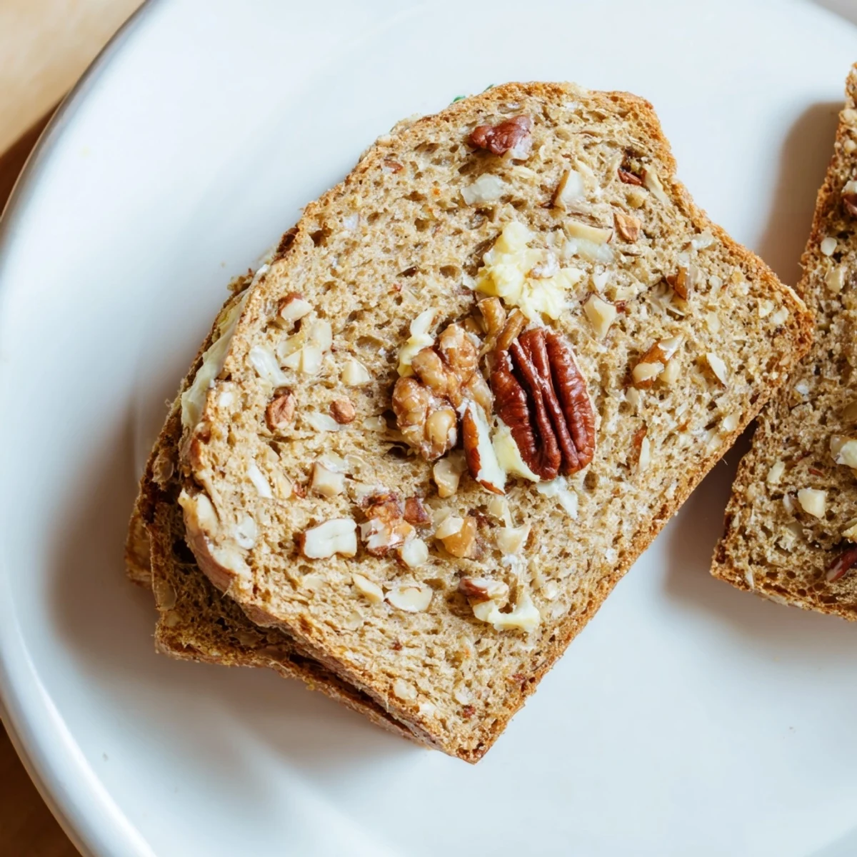 Close-up of a toasted Nutty Whole Wheat Loaf Bread with a soft, inviting texture ready to eat.