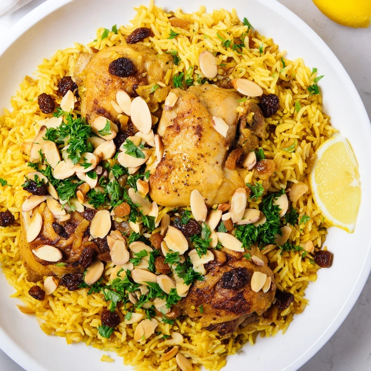 Flavorful golden rice and chicken pilaf, with hints of saffron, perfect for a cozy dinner.