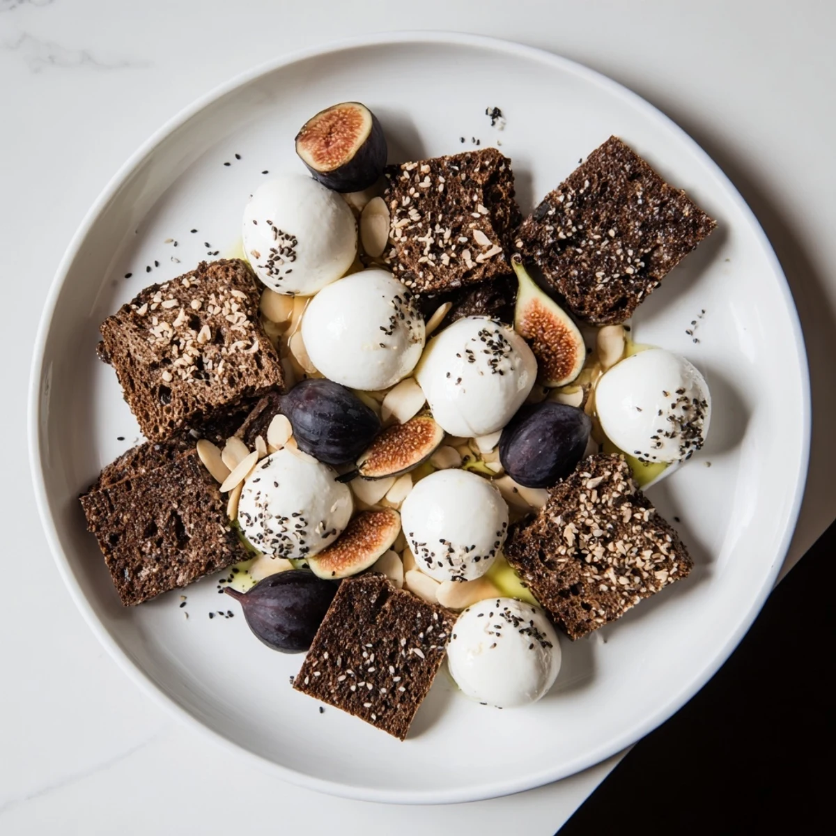 An elegant Black and White Formal Affair, showcasing an appetizer of contrasting black and white elements.