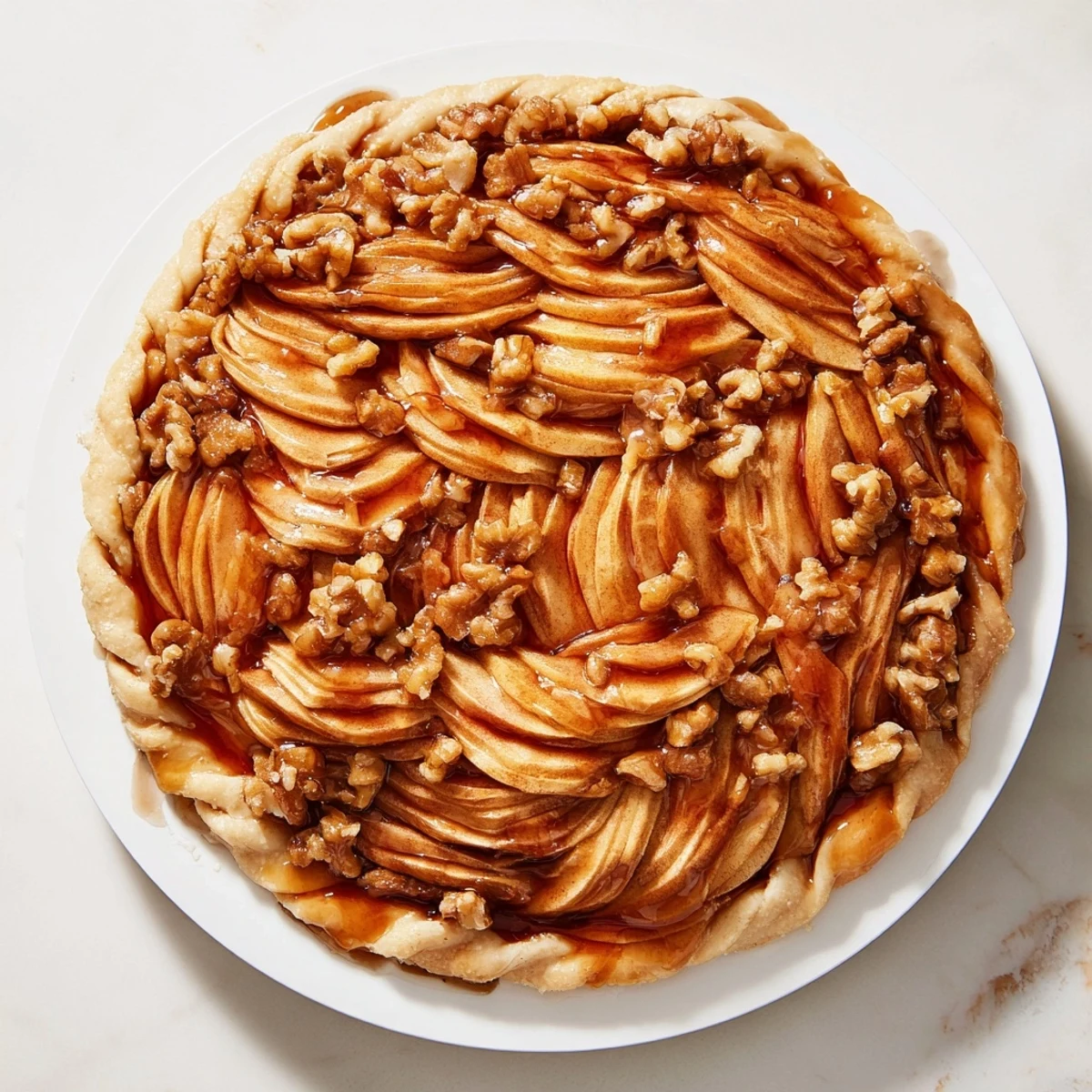 Golden baked Lattice Orchard, featuring a sweet apple lattice woven atop a rich walnut filling.