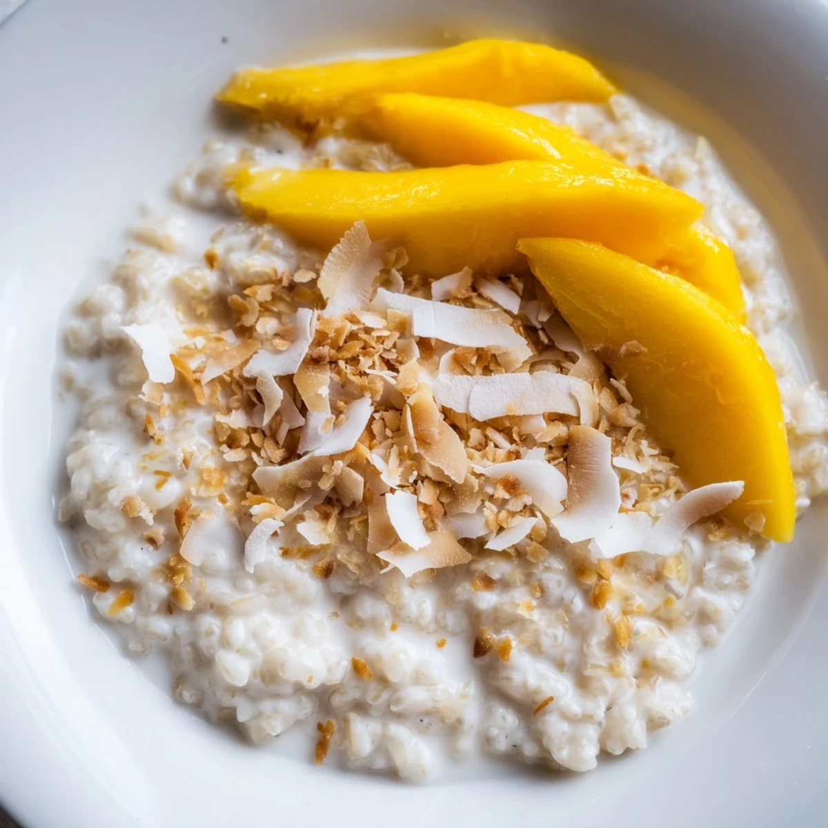 Enjoy a spoonful of delicious Toasted Coconut Rice Pudding, infused with tropical flavors, perfect for any time.