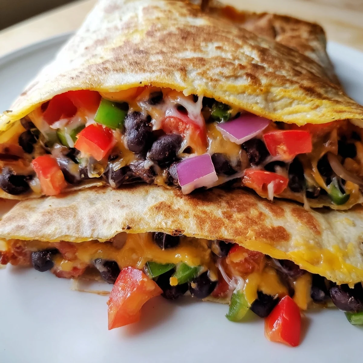 Golden, cheesy Black Bean Quesadilla, filled with savory black beans and peppers, ready to eat.