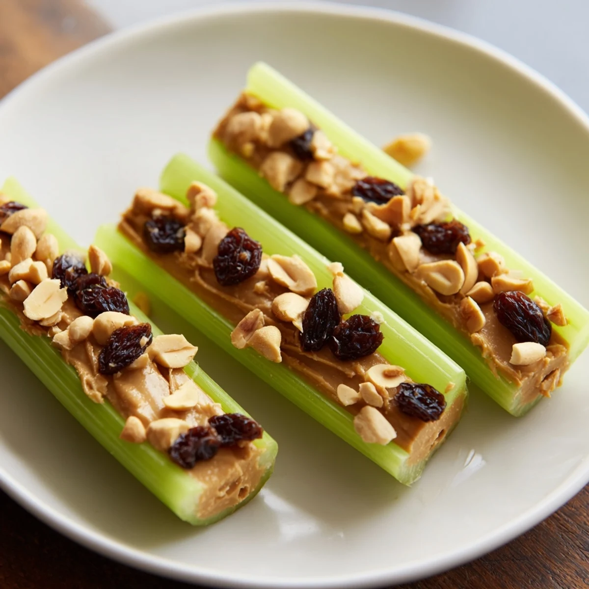 Crisp celery sticks filled with creamy peanut butter, a delightful Peanut Butter Celery Sticks snack.