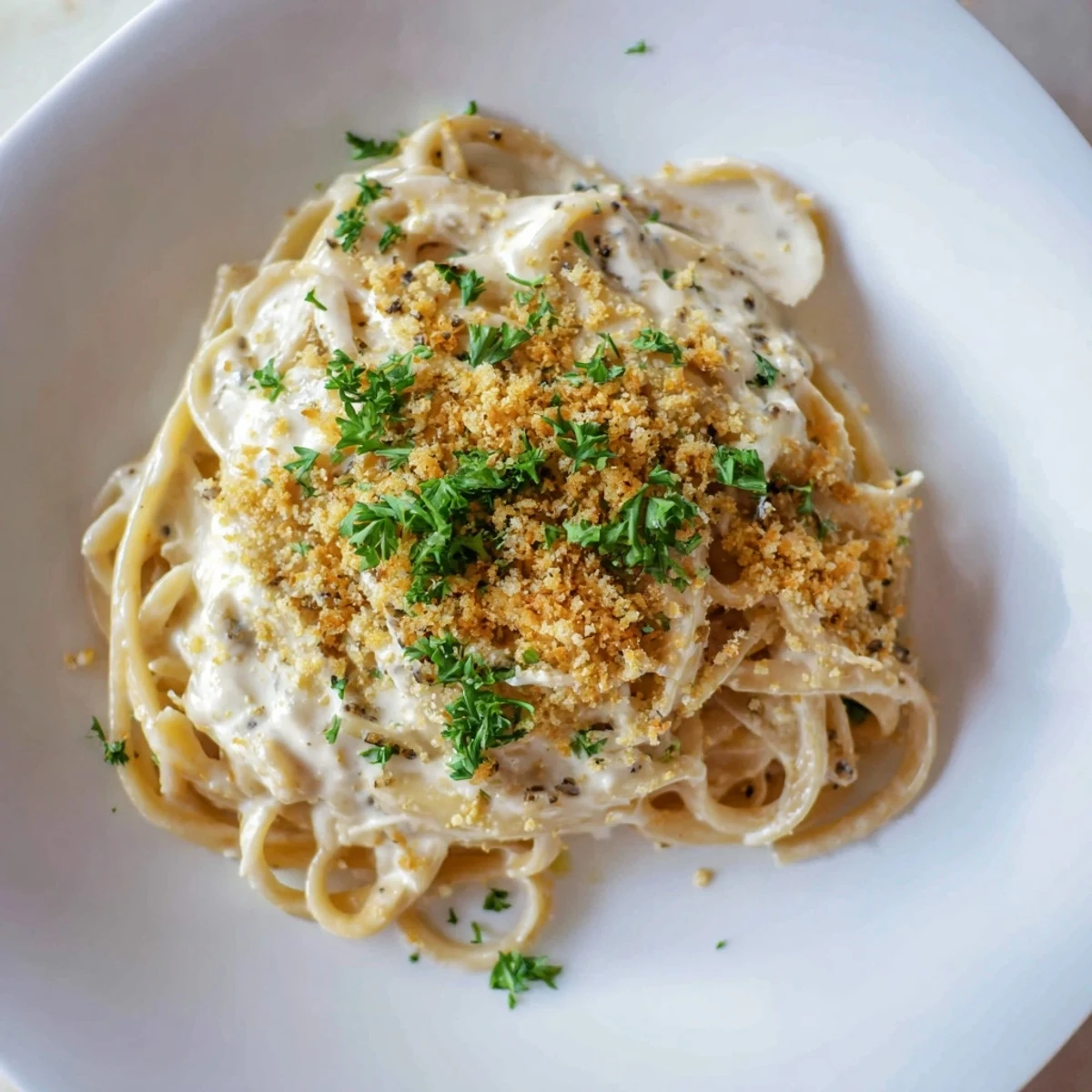 Steaming bowl of High-Protein Mac & Cheese, topped with fresh parsley, ready for a delicious dinner.