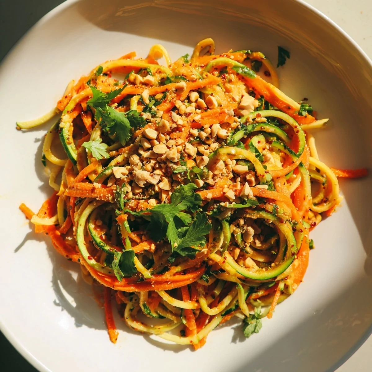 Bowl of Spicy Cucumber Noodle Bowl with the chili sauce glistening; perfect for a quick, flavorful lunch.