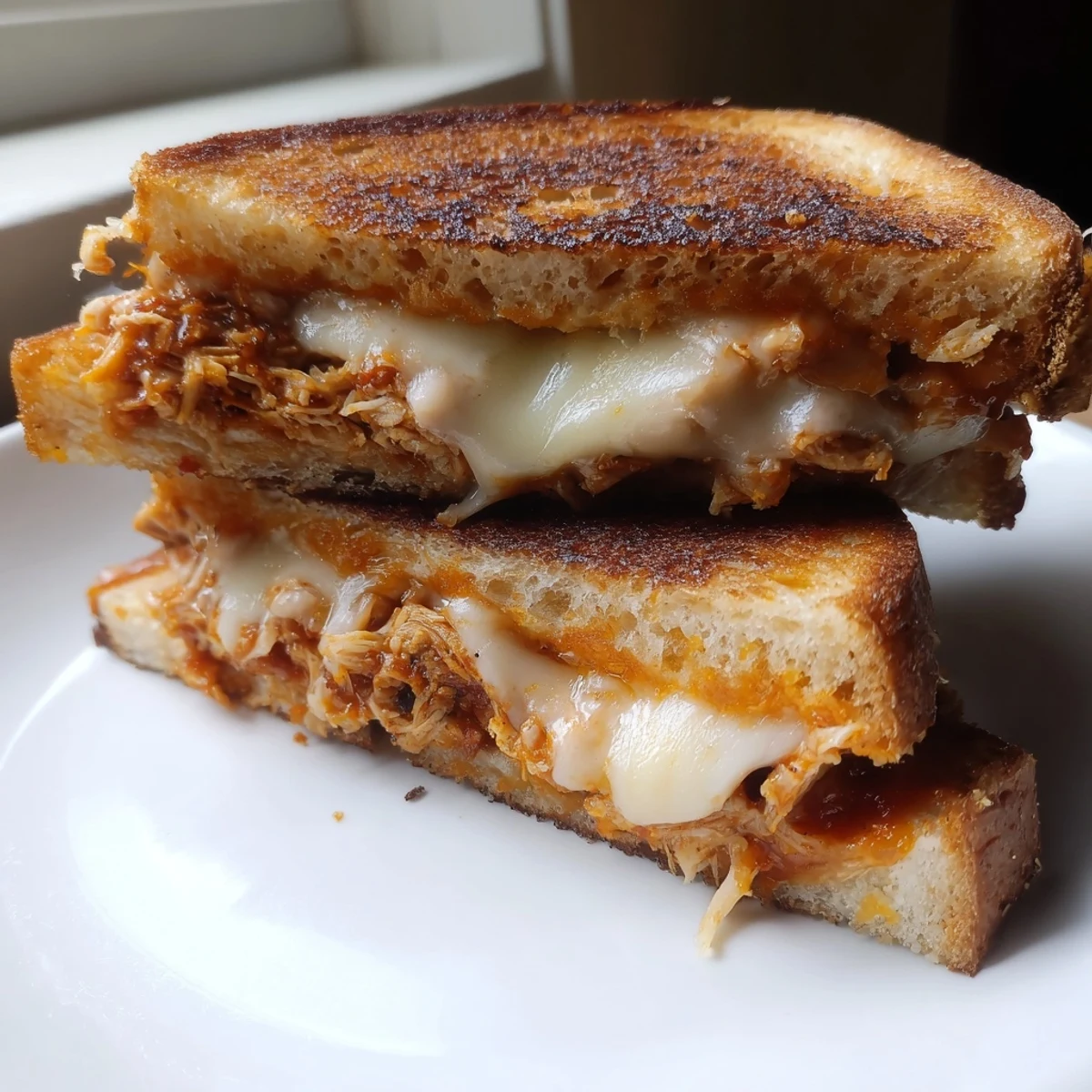 Savory and sweet, this Chili Crisp Honey Chicken Grilled Cheese features perfectly toasted bread and delicious chicken.
