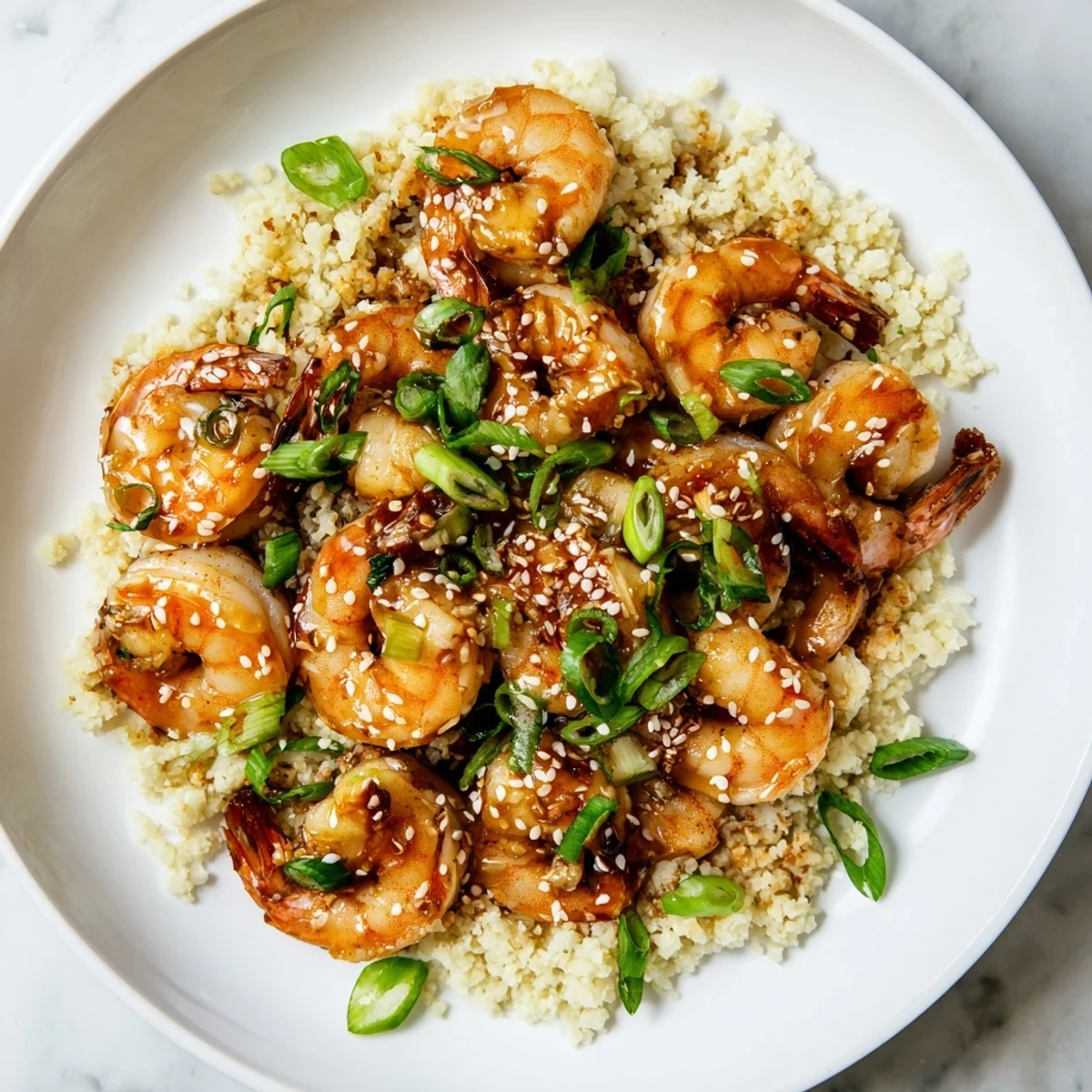 Ginger Garlic Shrimp Bowls garnished with fresh green onions; an enticing, healthy meal awaits.