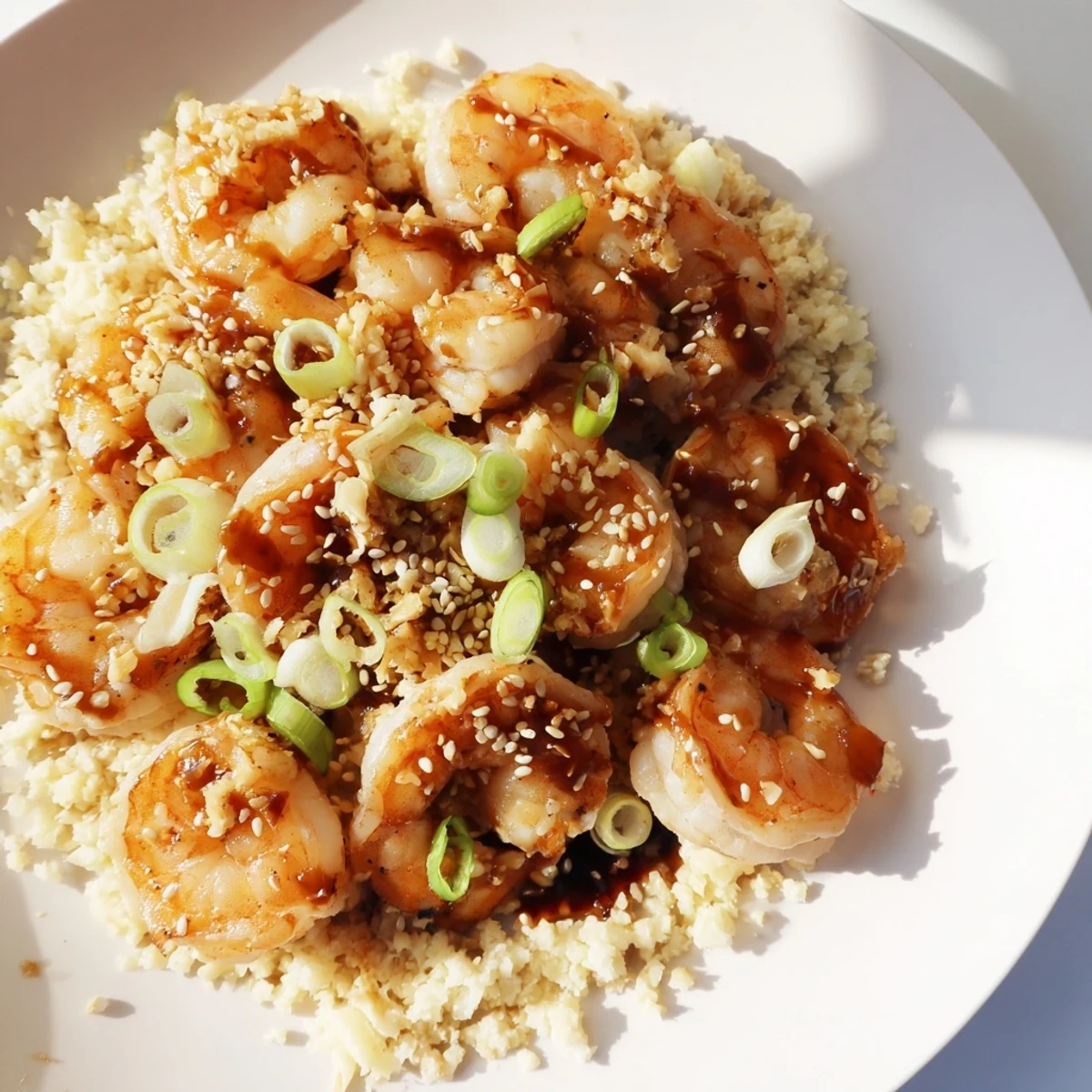 A vibrant close-up of sizzling Ginger Garlic Shrimp Bowls, ready for a satisfying, low-carb dinner.