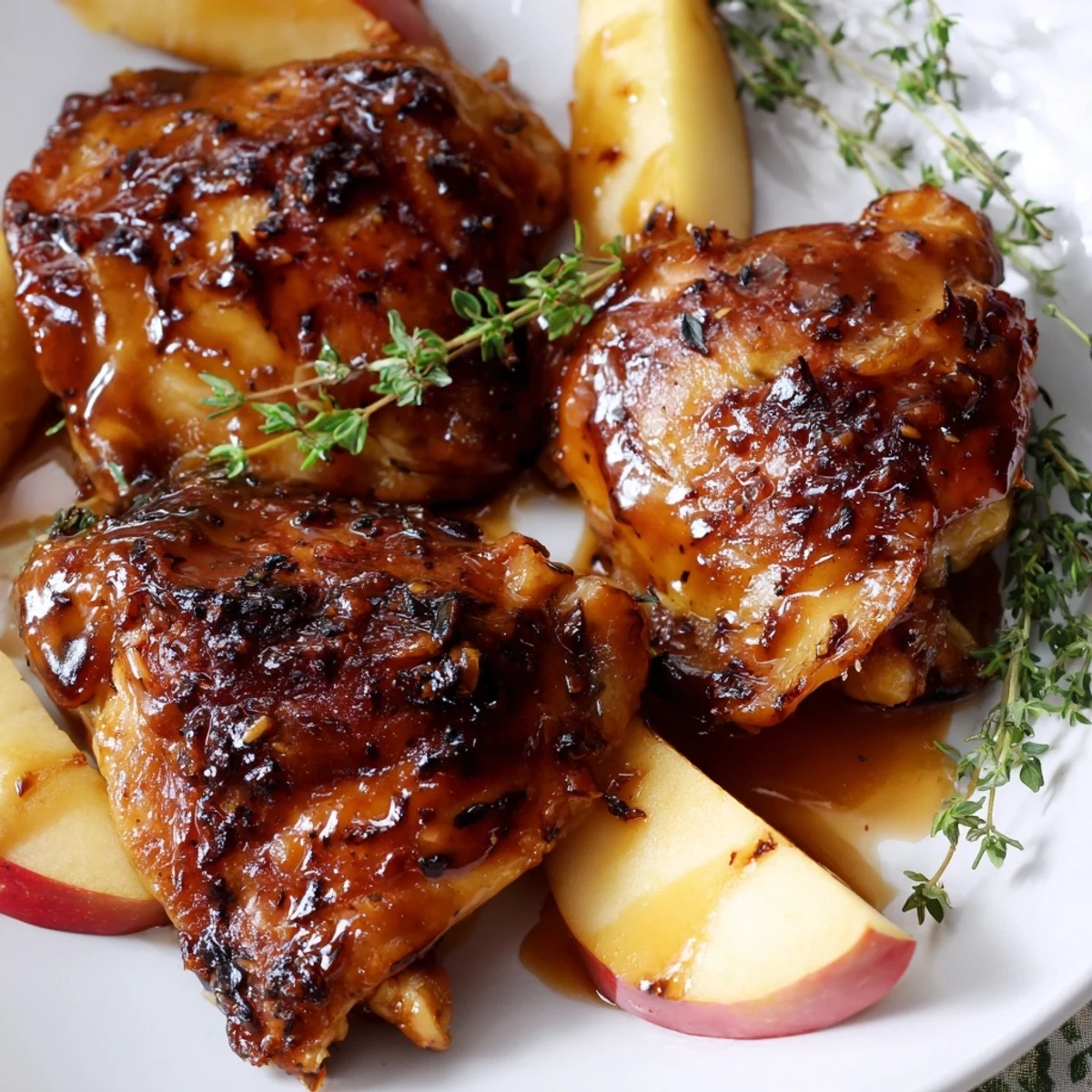 Golden, glazed Sticky Maple Apple Chicken, the sweet and savory perfect dinner, ready to serve.