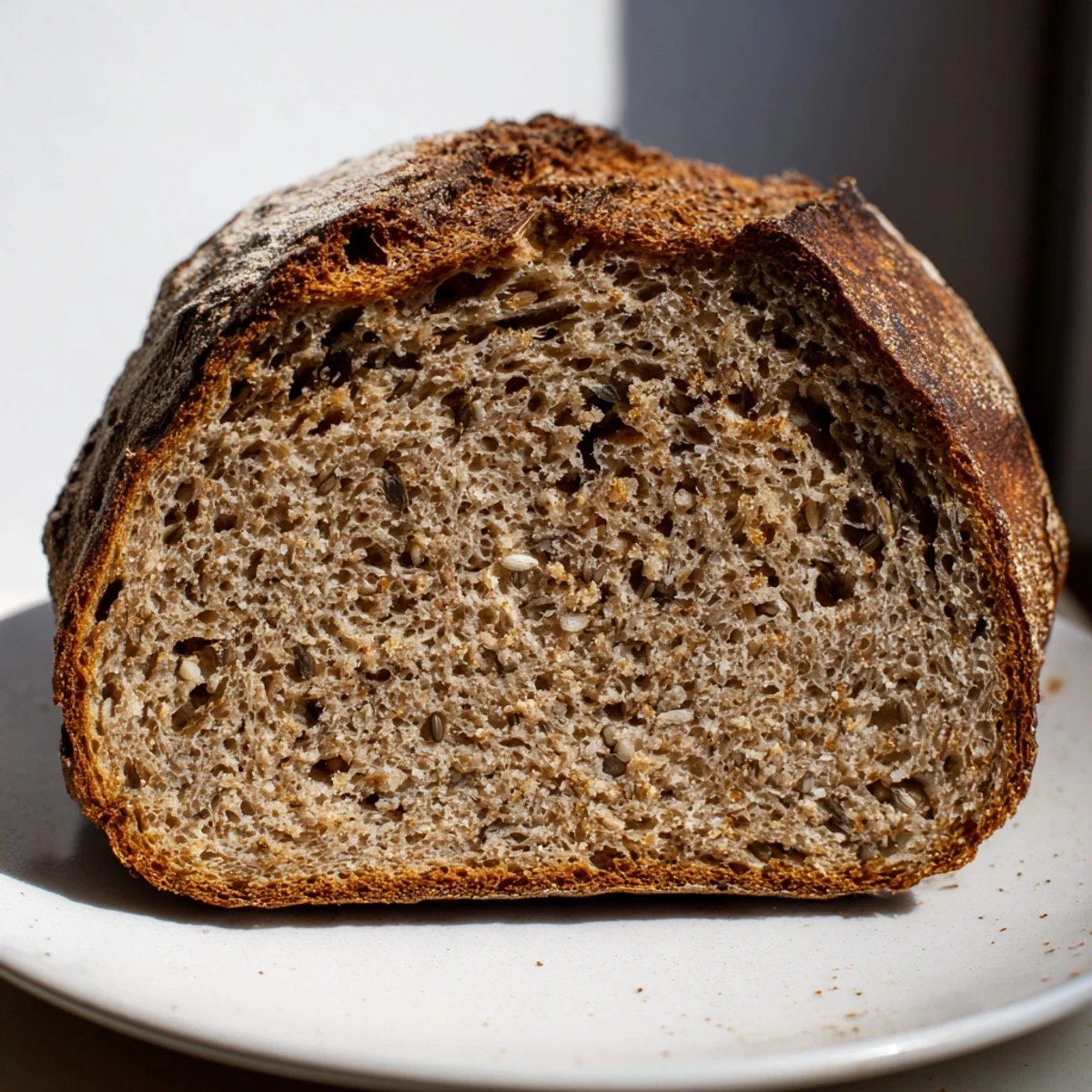 Warm, toasted slice of Latvian Rupjmaize bread, ready to be enjoyed with butter or your favorite toppings.