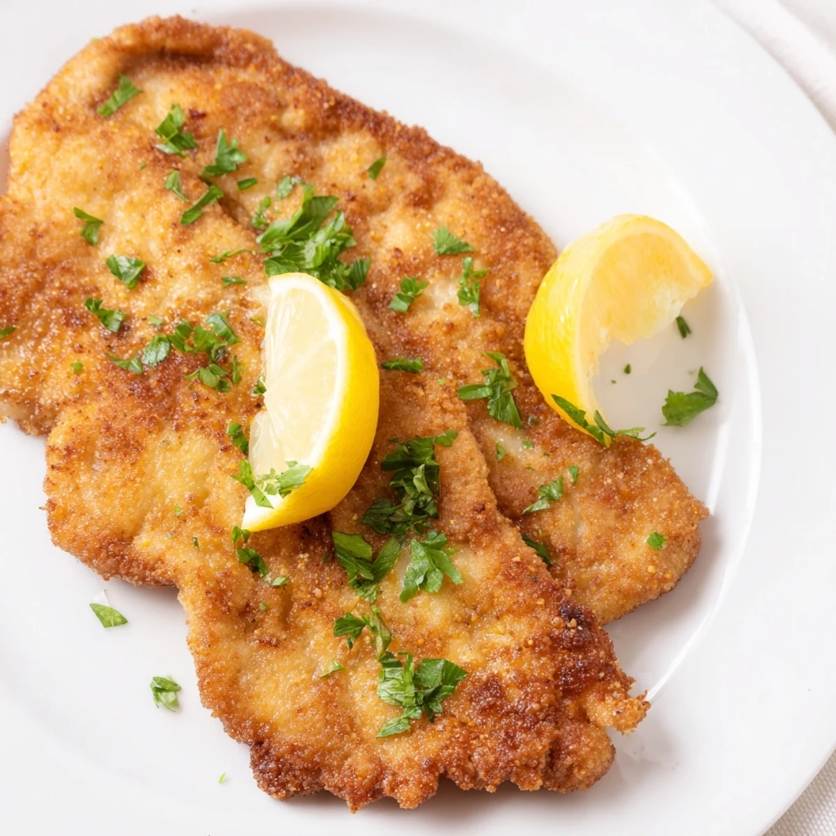 Thin, breaded German schnitzel cutlets, beautifully browned, perfect for a satisfying, home-cooked meal.