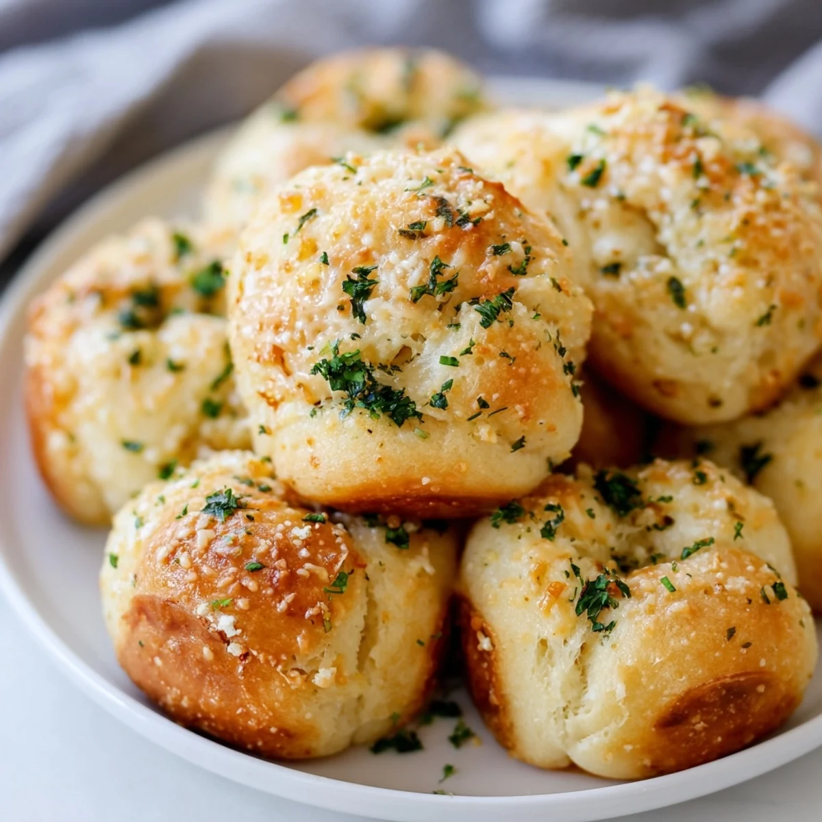 Golden Garlic Butter Bread Pull-Apart rolls arranged in a pan, brushed with herby garlic butter and topped with fresh parsley.  