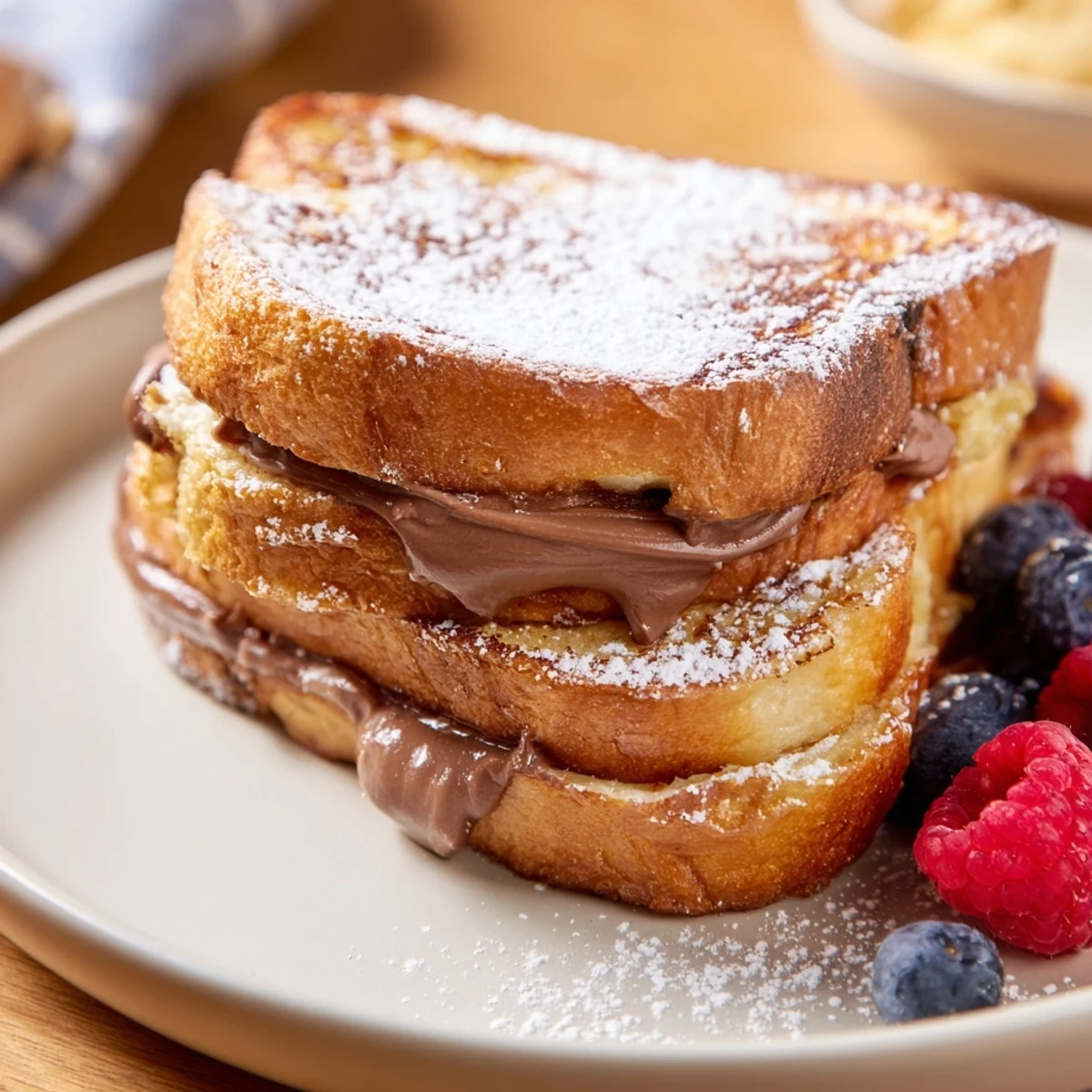 Thick slices of brioche filled with creamy Nutella, dipped in cinnamon egg custard, and pan-fried to golden perfection.