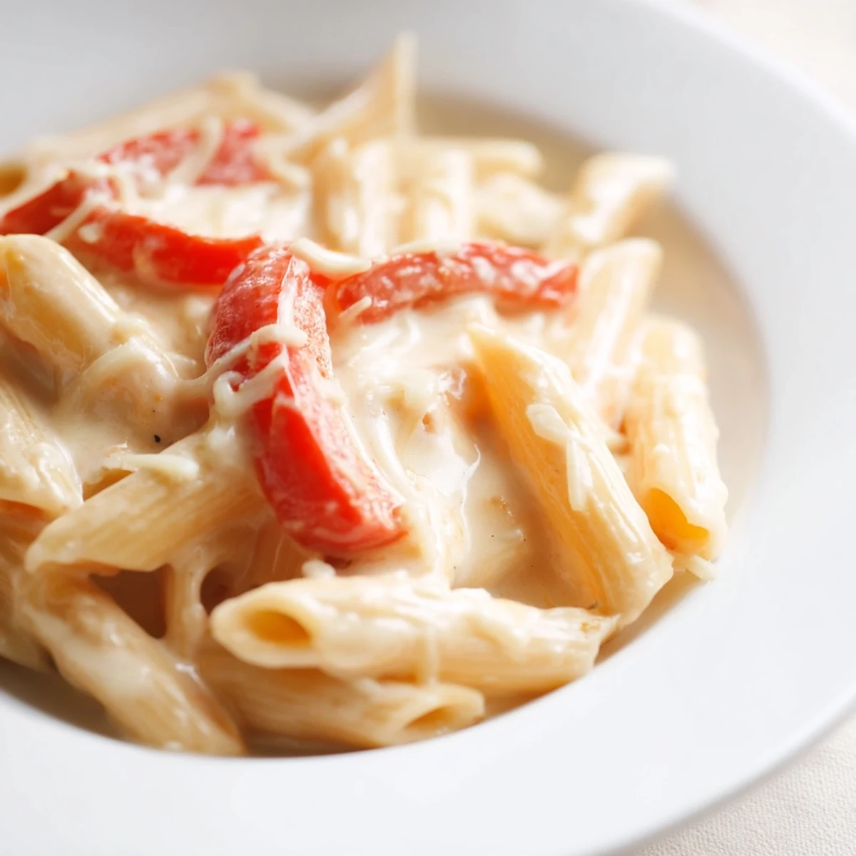 Spiral penne pasta tossed in a rich, creamy Cajun sauce with sweet roasted bell peppers and a hint of smoky paprika.  