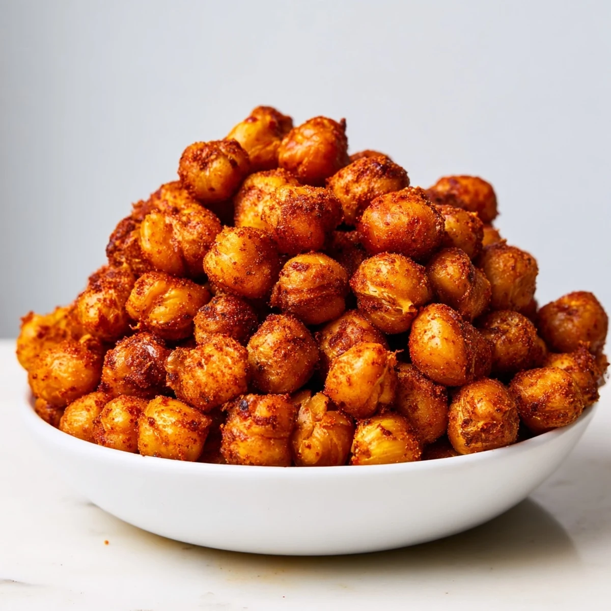 Golden-brown Crispy Chickpea Snack roasted with paprika and cumin, served warm in a rustic bowl.  