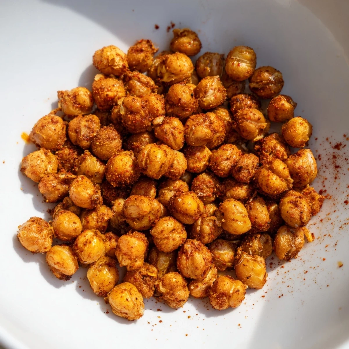 Freshly roasted Crispy Chickpea Snack with olive oil and spices, cooling on a wire rack.  