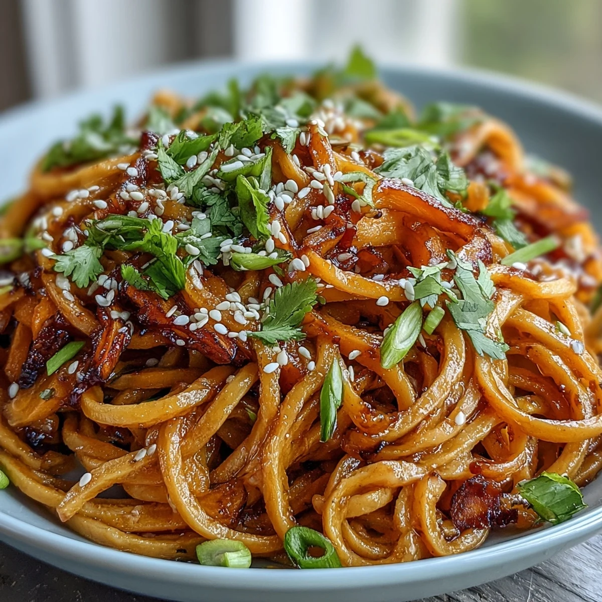 Golden roasted swede ribbons tossed with rice noodles in a sweet and spicy gochujang sauce.