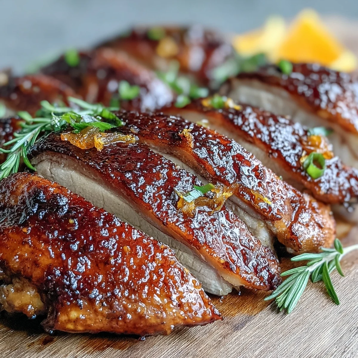 Juicy Five-Spice Roast Ducks glistening with a honey glaze, surrounded by aromatic star anise and orange wedges.