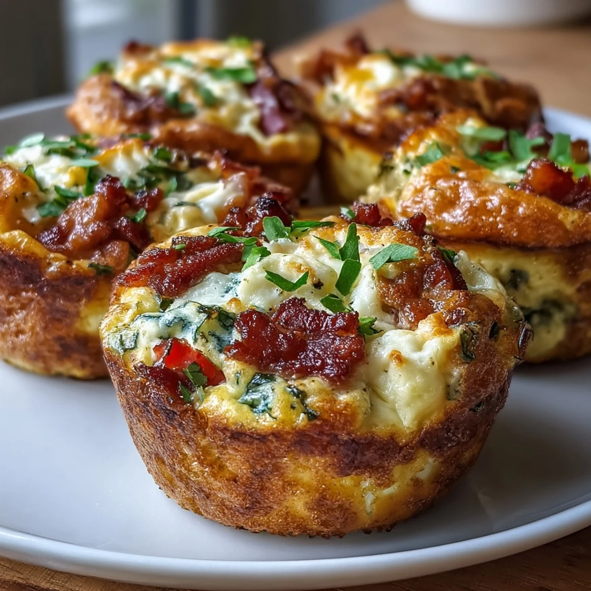 Freshly baked Breakfast Egg Muffins with bell peppers and onions, served warm with a side of spicy salsa for dipping.