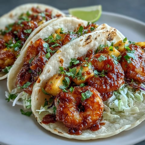 Golden-brown sriracha shrimp tacos topped with vibrant mango salsa and red cabbage on warm tortillas.