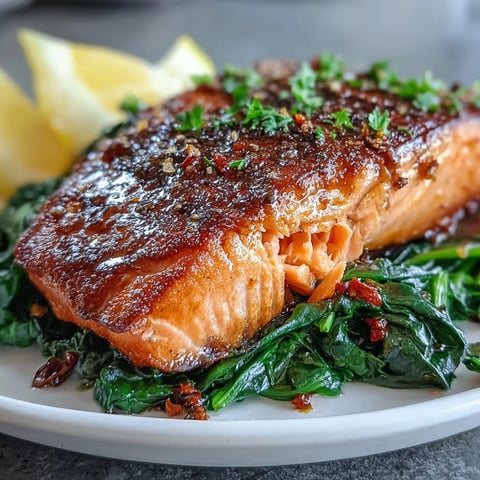 Air Fryer Salmon and Swiss Chard plated with extra-crisp skin and vibrant greens, garnished with lemon wedges for a healthy dinner.