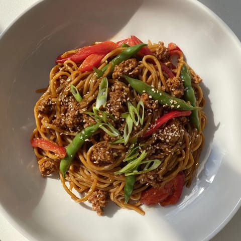 Sesame Hoisin Ground Chicken Pasta