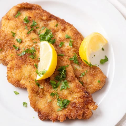 Thin, breaded German schnitzel cutlets, beautifully browned, perfect for a satisfying, home-cooked meal.