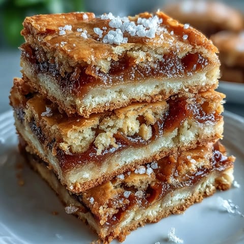 Golden-brown Guava Cake Bars cut neatly to reveal a vibrant pink guava paste layer, dusted lightly with powdered sugar.