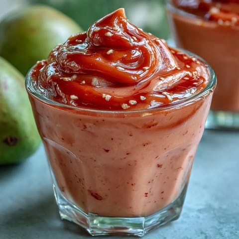 The creamy texture of Guava Juice Smoothie highlights tangy guava, honey, and yogurt for an easy blended beverage.