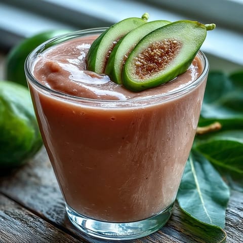 A chilled glass of Guava Banana Smoothie, blending creamy texture and tropical sweetness, perfect for a refreshing summer breakfast.