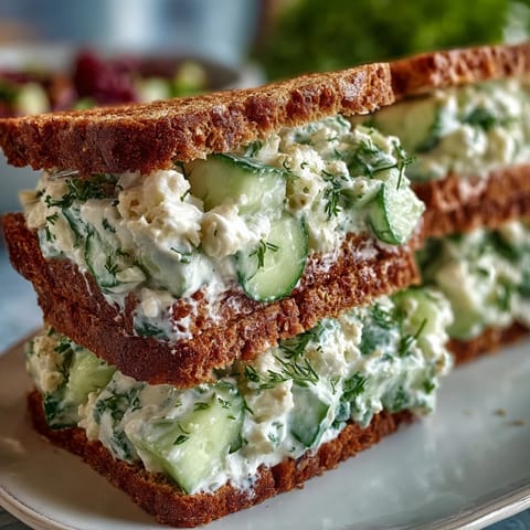 Alfalfa sprouts and a slice of red onion add fresh crunch to the Easy Cucumber Salad Sandwiches.