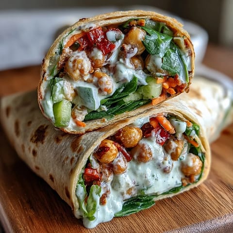 Golden toasted tortilla wraps hold curried chickpea salad with crisp celery and red pepper strips. 