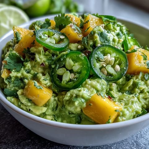 Easy Cinco de Mayo Guacamole with Mango and Jalapeño, creamy and vibrant with sweet mango and spicy jalapeño, perfect for festive snacking.