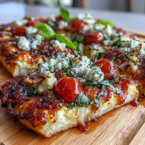 Golden cottage cheese flatbread pizza with bubbly mozzarella, fresh basil, and cherry tomatoes on a protein-rich base.