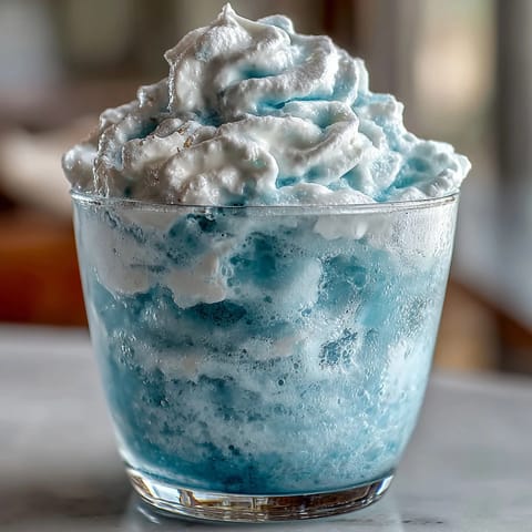 TikTok Cloud Slushie: a fluffy, icy treat blending lemon-lime soda and sweetened condensed milk for a dreamy, frosty drink.