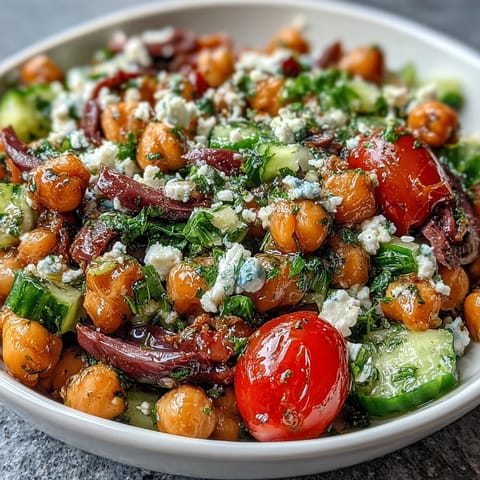 Vibrant Mediterranean Chickpea Salad with lemon and herbs, a refreshing bite.