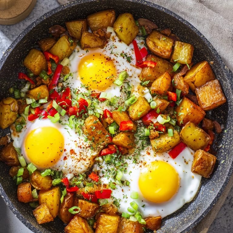 Enjoy a steaming plate of simple skillet egg and potato hash, ready in under an hour.