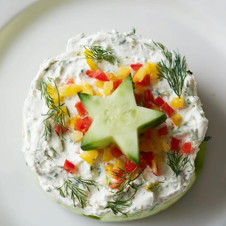 Close-up of refreshing Holiday Star Cucumber Bites, garnished beautifully for a delightful party snack.