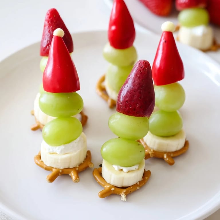 Sweet and delightful, these Elf Hat Strawberry Skewers are a quick, easy, and festive fruit appetizer.