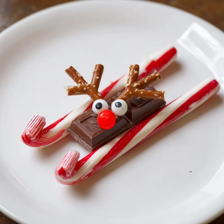 These adorable, no-bake Rudolph Candy Cane Sleds feature pretzel antlers and a bright red nose.