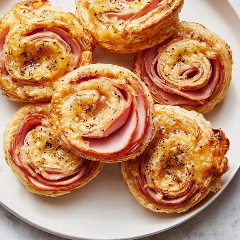 Melted cheese oozes from inside these savory Ham and Cheese Pinwheel Rolls, perfect party appetizers.