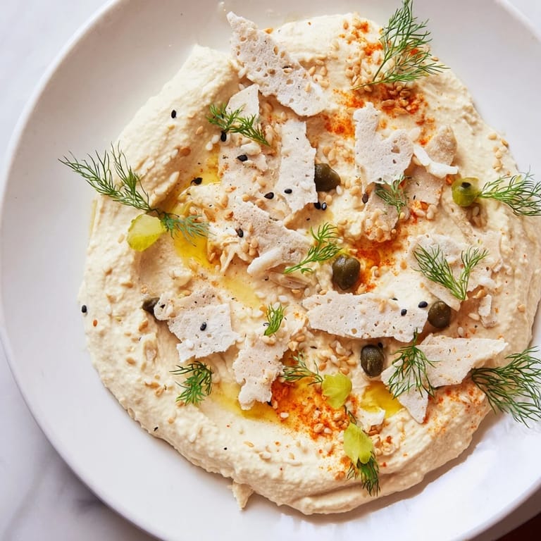 Close-up of The Driftwood Beach, showing flaky smoked fish and crackers atop a bed of sandy-looking hummus.