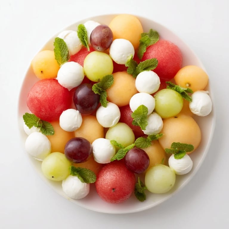 Perfectly round watermelon, grapes, and mozzarella dots adorn this refreshing Polka Dot Platter appetizer.