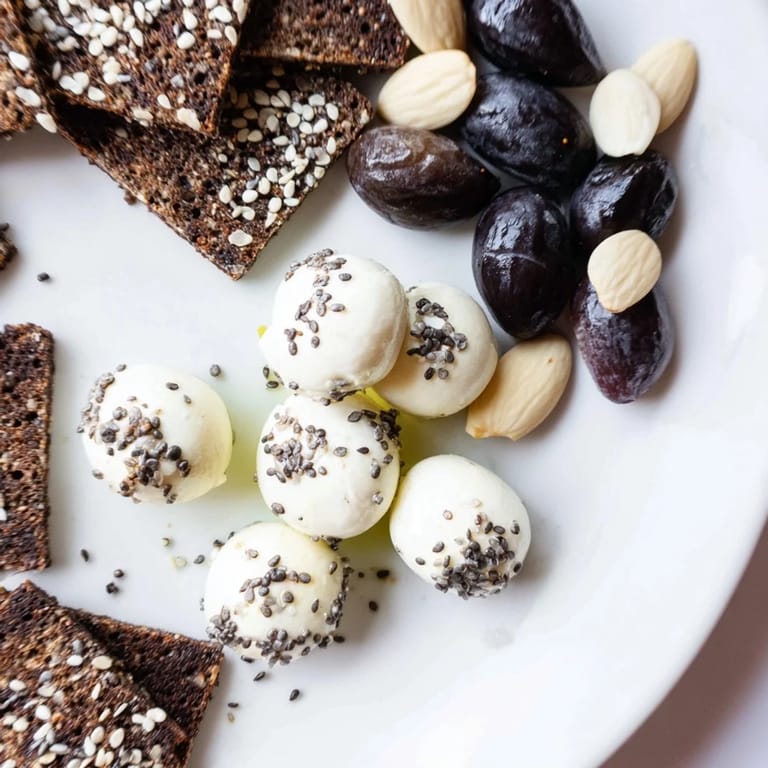 Get ready for the Black and White Formal Affair—an eye-catching appetizer with fig accents and sesame seeds.